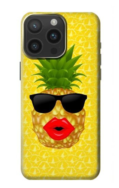 W2443 Funny Pineapple Sunglasses Kiss Hard Case and Leather Flip Case For iPhone 15 Pro Max