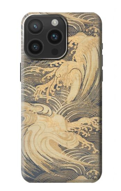 W2680 Japan Art Obi With Stylized Waves Hard Case and Leather Flip Case For iPhone 15 Pro Max