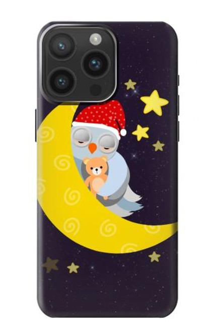 W2849 Cute Sleepy Owl Moon Night Hard Case and Leather Flip Case For iPhone 15 Pro Max