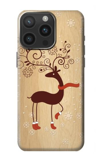 W3081 Wooden Raindeer Graphic Printed Hard Case and Leather Flip Case For iPhone 15 Pro Max