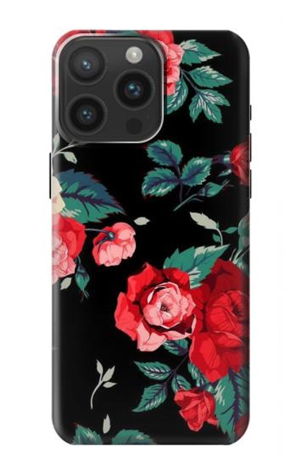 W3112 Rose Floral Pattern Black Hard Case and Leather Flip Case For iPhone 15 Pro Max