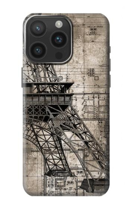 W3416 Eiffel Tower Blueprint Hard Case and Leather Flip Case For iPhone 15 Pro Max