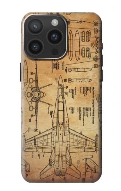 W3868 Aircraft Blueprint Old Paper Hard Case and Leather Flip Case For iPhone 15 Pro Max