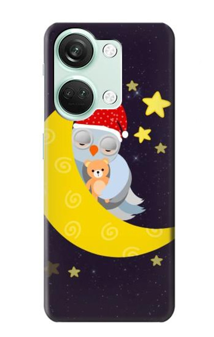 W2849 Cute Sleepy Owl Moon Night Hard Case and Leather Flip Case For OnePlus Nord 3