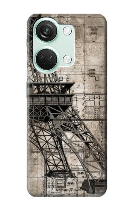 W3416 Eiffel Tower Blueprint Hard Case and Leather Flip Case For OnePlus Nord 3