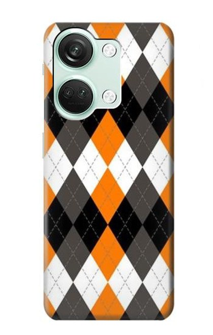 W3421 Black Orange White Argyle Plaid Hard Case and Leather Flip Case For OnePlus Nord 3