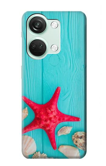 W3428 Aqua Wood Starfish Shell Hard Case and Leather Flip Case For OnePlus Nord 3