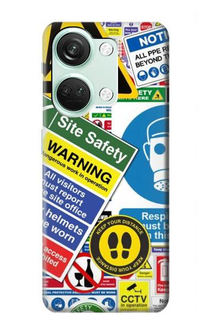 W3960 Safety Signs Sticker Collage Hard Case and Leather Flip Case For OnePlus Nord 3