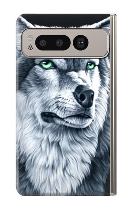 W0123 Grim White Wolf Hard Case and Leather Flip Case For Google Pixel Fold