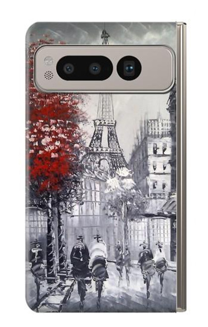 W1295 Eiffel Painting of Paris Hard Case and Leather Flip Case For Google Pixel Fold