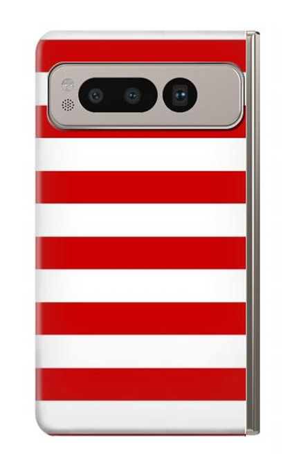 W2364 Red and White Striped Hard Case and Leather Flip Case For Google Pixel Fold