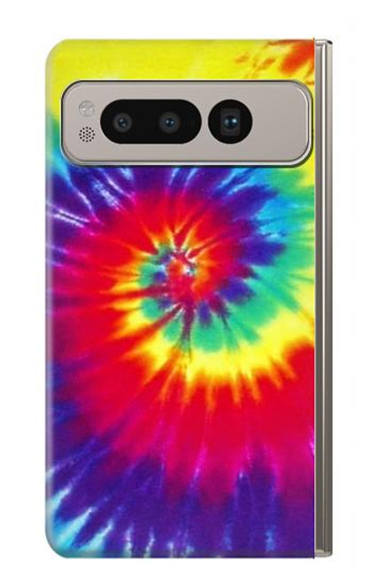 W2884 Tie Dye Swirl Color Hard Case and Leather Flip Case For Google Pixel Fold