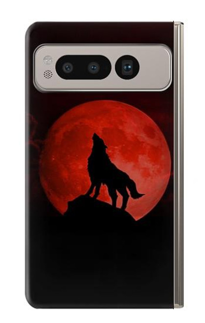 W2955 Wolf Howling Red Moon Hard Case and Leather Flip Case For Google Pixel Fold