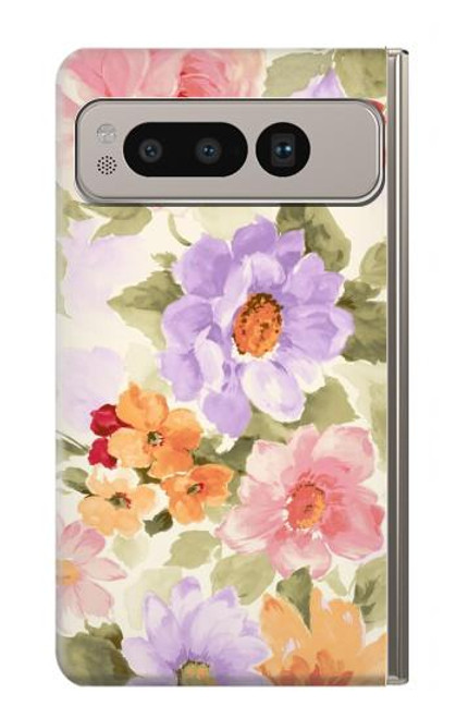 W3035 Sweet Flower Painting Hard Case and Leather Flip Case For Google Pixel Fold