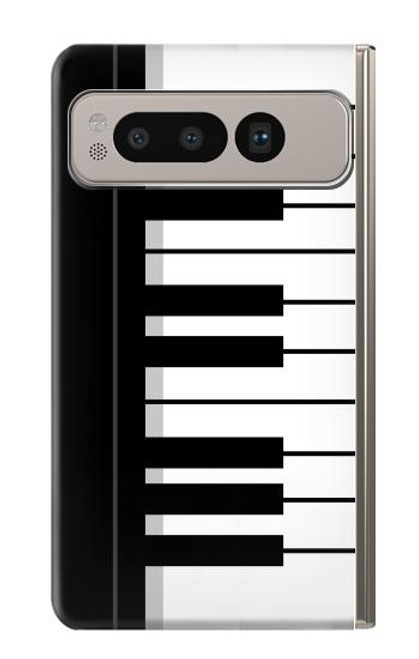 W3078 Black and White Piano Keyboard Hard Case and Leather Flip Case For Google Pixel Fold