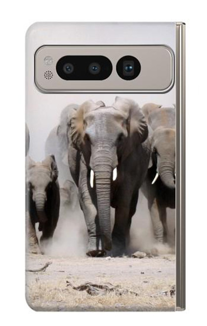 W3142 African Elephant Hard Case and Leather Flip Case For Google Pixel Fold