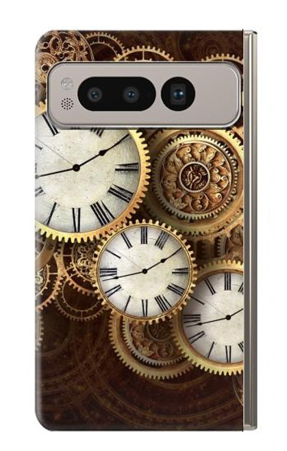 W3172 Gold Clock Live Hard Case and Leather Flip Case For Google Pixel Fold