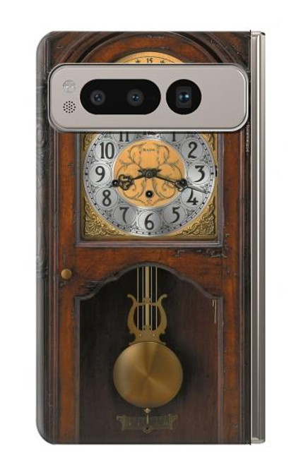 W3173 Grandfather Clock Antique Wall Clock Hard Case and Leather Flip Case For Google Pixel Fold