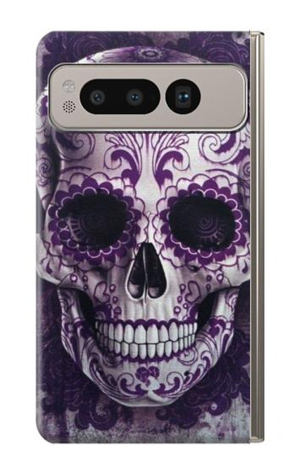 W3582 Purple Sugar Skull Hard Case and Leather Flip Case For Google Pixel Fold