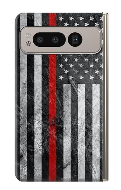 W3687 Firefighter Thin Red Line American Flag Hard Case and Leather Flip Case For Google Pixel Fold