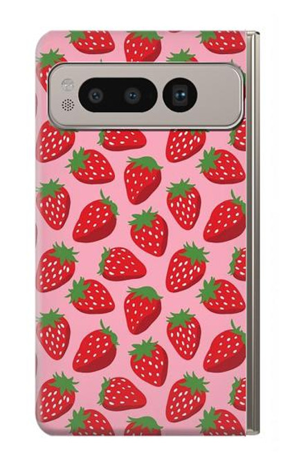 W3719 Strawberry Pattern Hard Case and Leather Flip Case For Google Pixel Fold