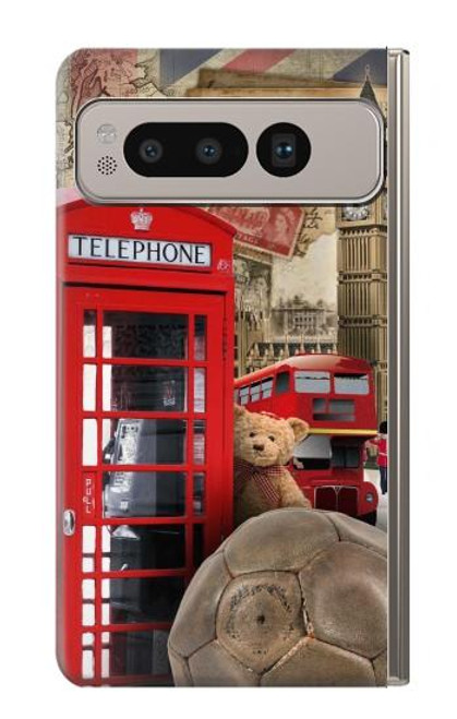 W3856 Vintage London British Hard Case and Leather Flip Case For Google Pixel Fold