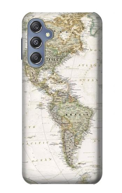 W0604 World Map Hard Case and Leather Flip Case For Samsung Galaxy M34 5G