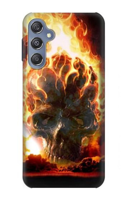 W0863 Hell Fire Skull Hard Case and Leather Flip Case For Samsung Galaxy M34 5G