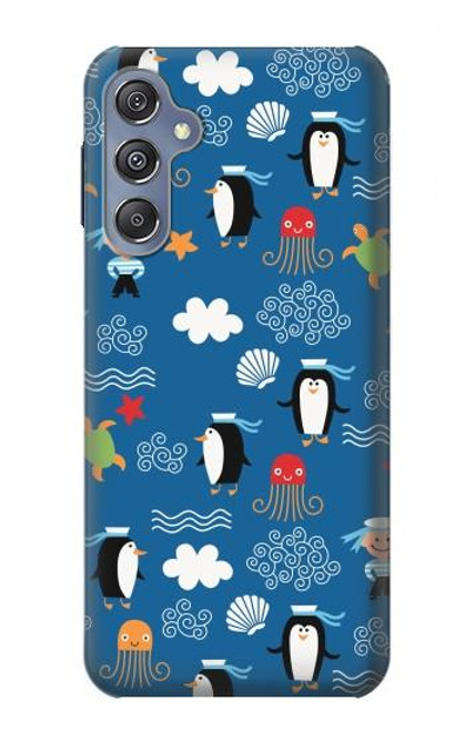 W2572 Marine Penguin Pattern Hard Case and Leather Flip Case For Samsung Galaxy M34 5G