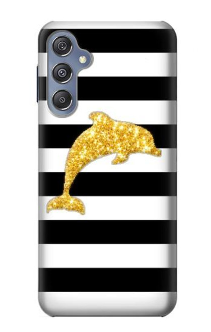 W2882 Black and White Striped Gold Dolphin Hard Case and Leather Flip Case For Samsung Galaxy M34 5G