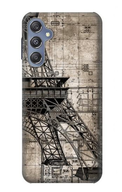 W3416 Eiffel Tower Blueprint Hard Case and Leather Flip Case For Samsung Galaxy M34 5G