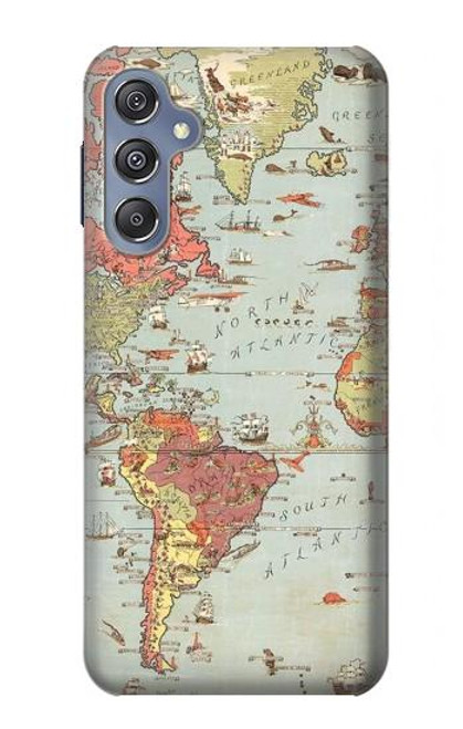 W3418 Vintage World Map Hard Case and Leather Flip Case For Samsung Galaxy M34 5G