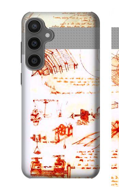 W0566 Technical Drawing Da Vinci Hard Case and Leather Flip Case For Samsung Galaxy S23 FE