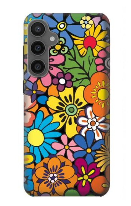 W3281 Colorful Hippie Flowers Pattern Hard Case and Leather Flip Case For Samsung Galaxy S23 FE