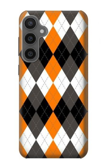 W3421 Black Orange White Argyle Plaid Hard Case and Leather Flip Case For Samsung Galaxy S23 FE