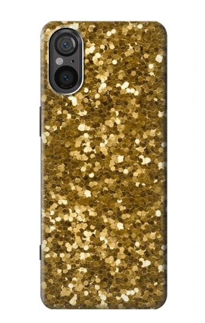 W3388 Gold Glitter Graphic Print Hard Case and Leather Flip Case For Sony Xperia 5 V