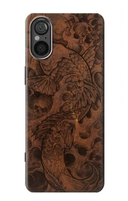 W3405 Fish Tattoo Leather Graphic Print Hard Case and Leather Flip Case For Sony Xperia 5 V