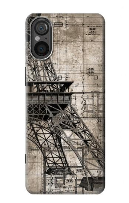 W3416 Eiffel Tower Blueprint Hard Case and Leather Flip Case For Sony Xperia 5 V