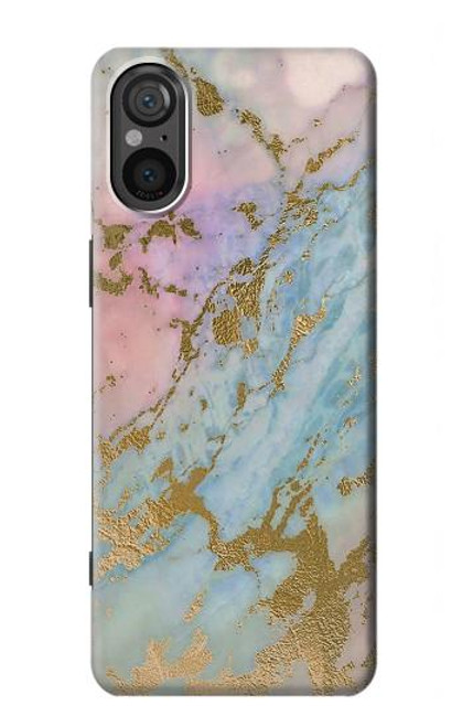 W3717 Rose Gold Blue Pastel Marble Graphic Printed Hard Case and Leather Flip Case For Sony Xperia 5 V