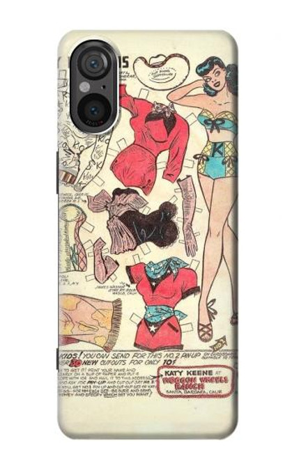 W3820 Vintage Cowgirl Fashion Paper Doll Hard Case and Leather Flip Case For Sony Xperia 5 V