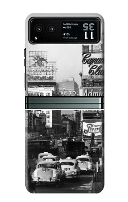 W0182 Old New York Vintage Hard Case and Leather Flip Case For Motorola Razr 40