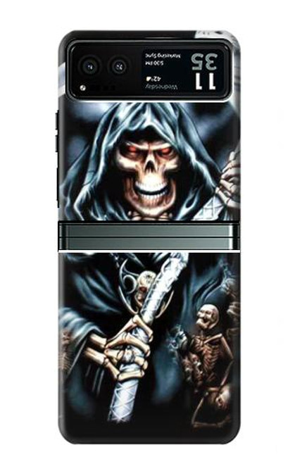 W0295 Grim Reaper Hard Case and Leather Flip Case For Motorola Razr 40