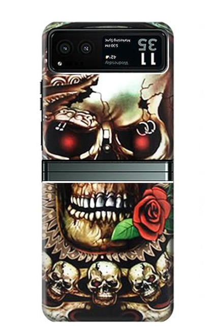 W0753 Skull Wing Rose Punk Hard Case and Leather Flip Case For Motorola Razr 40