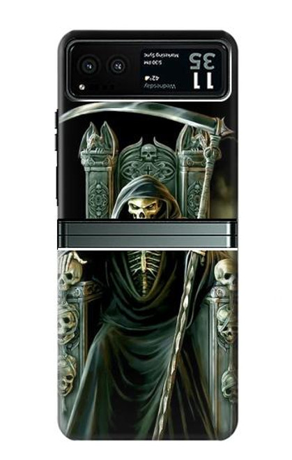 W1024 Grim Reaper Skeleton King Hard Case and Leather Flip Case For Motorola Razr 40