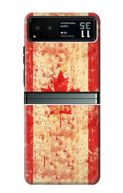 W1603 Canada Flag Old Vintage Hard Case and Leather Flip Case For Motorola Razr 40