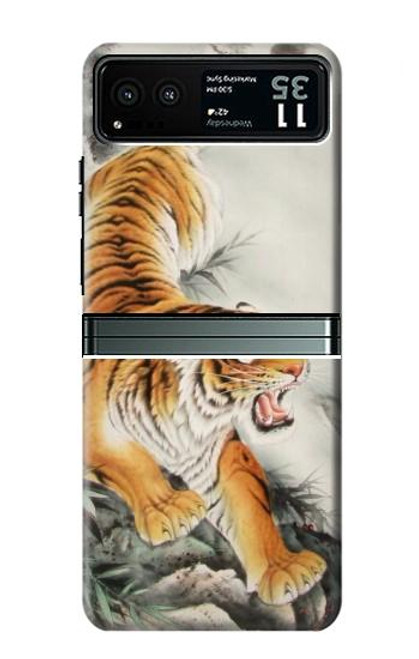 W2751 Chinese Tiger Brush Painting Hard Case and Leather Flip Case For Motorola Razr 40