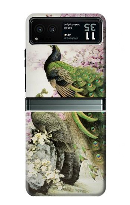 W2773 Peacock Chinese Brush Painting Hard Case and Leather Flip Case For Motorola Razr 40