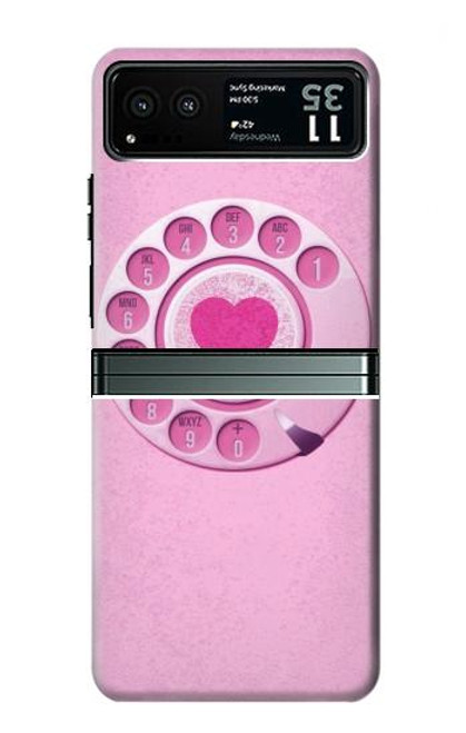 W2847 Pink Retro Rotary Phone Hard Case and Leather Flip Case For Motorola Razr 40