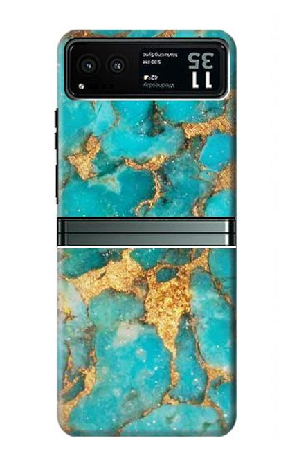 W2906 Aqua Turquoise Stone Hard Case and Leather Flip Case For Motorola Razr 40