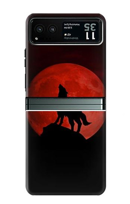 W2955 Wolf Howling Red Moon Hard Case and Leather Flip Case For Motorola Razr 40